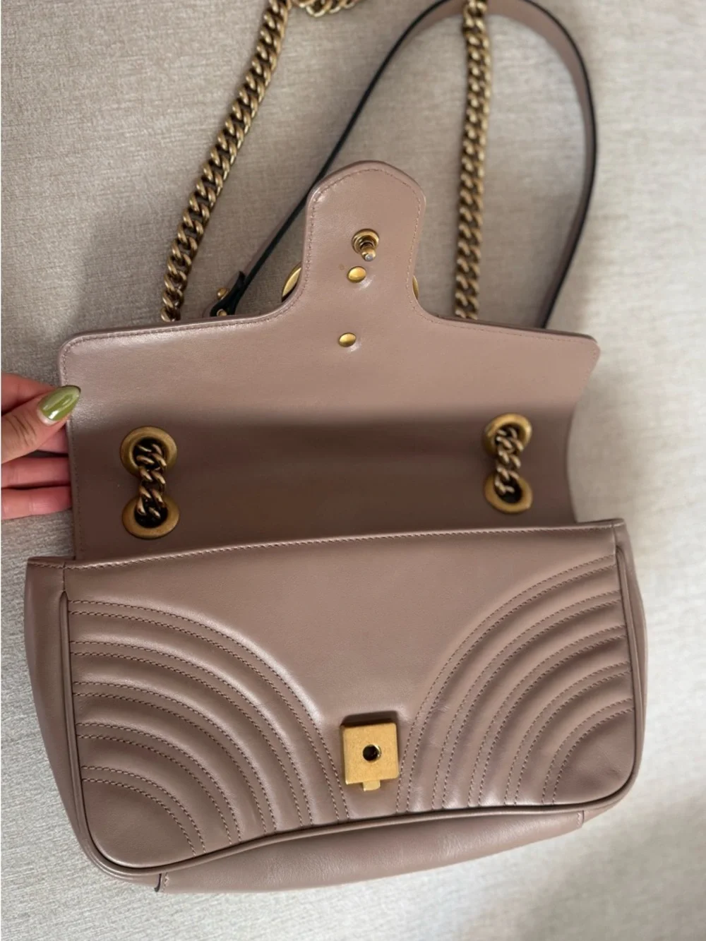 Gucci Taupe Quilted Shoulder Bag with Gold Hardware - Picture 5 of 6